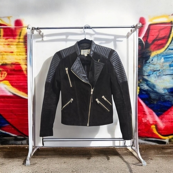 Mango Leather Jacket XXS / Brown with Gold Hardware - Biker Style - Picture 12 of 13